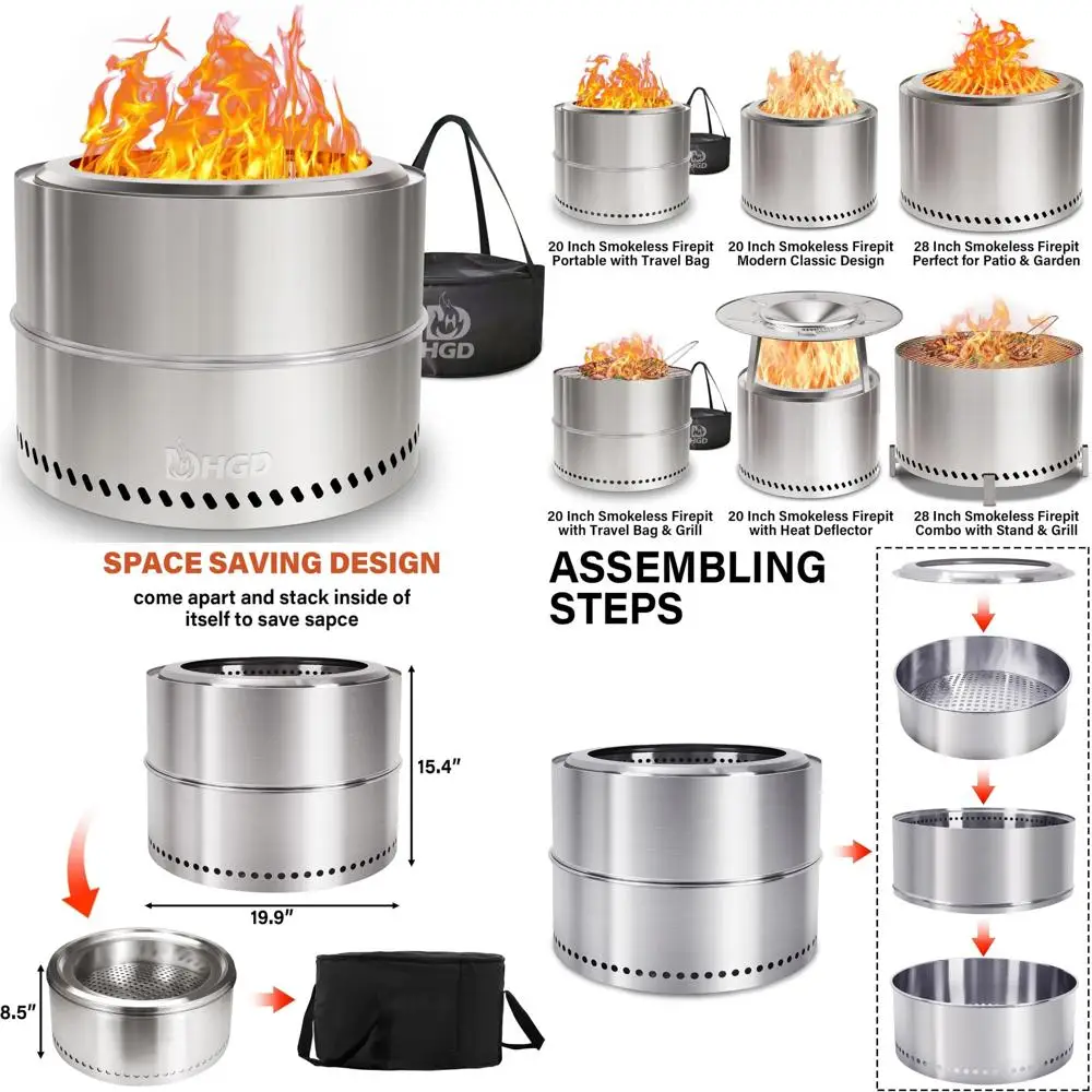 

Портативная уличная бездымная костра, 20-дюймовая дровяная печь для кемпинга, дорожная сумка в комплекте, конструкция из нержавеющей стали