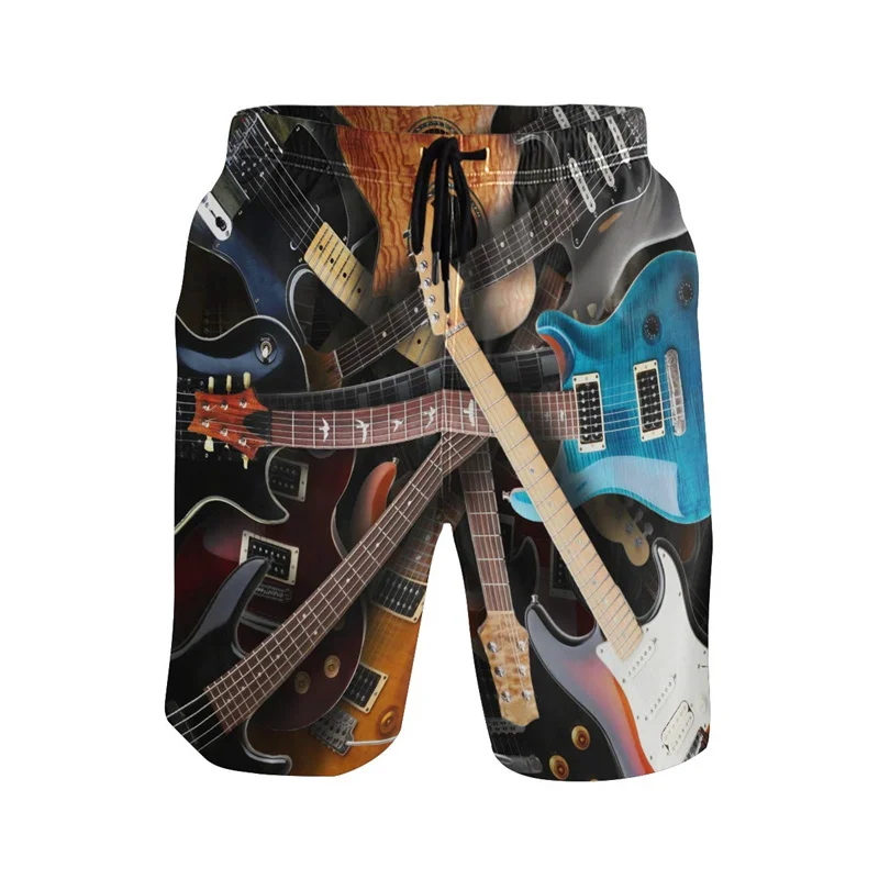 Electric Guitar Music Note Graphic Shorts Pants 3D Printed Hip Hop y2k Board Shorts Summer Hawaii Swimsuit Cool Surf Swim Trunks