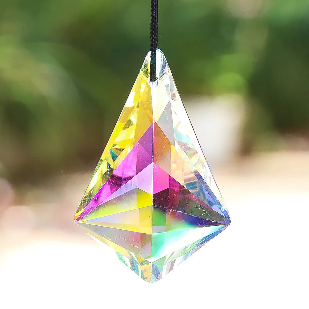 2PCS 50mm Rhombus Suncatcher Rainbow Crystal Prisms Chandelier Parts Drop Hanging Pendant Faceted Glass Craft Light Chaser Props