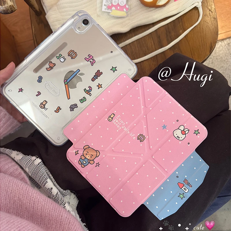 

Cartoon Kawaii Animals Clock Y-Fold Case For iPad Pro 11 12.9in 13 M4 M5 Case 9.7 10.2 5/6th 7/8/9 11th Mini Air 3 4 5 6 7 Cover