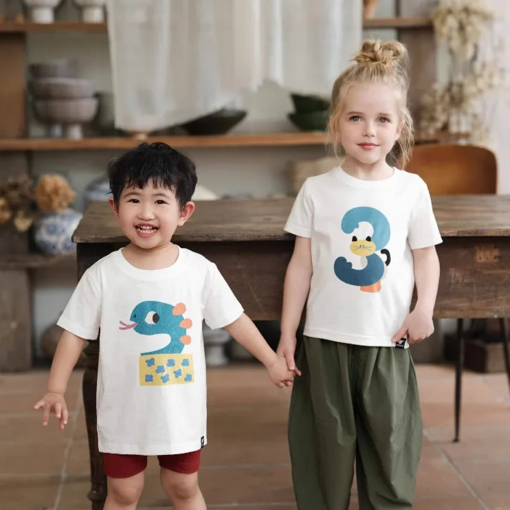 

RomperDew Children's Birthday T-shirt Summer Boys and Girls Short-sleeved Digital Printing Round Neck Baby Cotton Tops