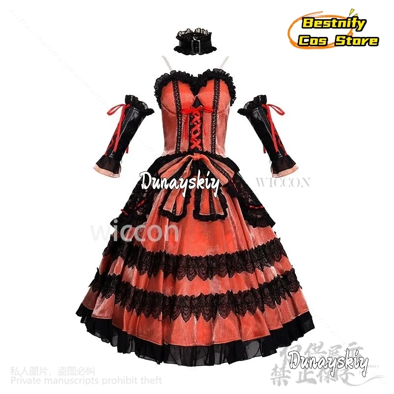 تأثيري أنيمي تاريخ لايف تأثيري توكيساكي كورومي القوطية الأحمر الأسود المخملية كعكة فستان لوليتا شعر مستعار جيراي كي الفتيات كوس هالوين SUI
