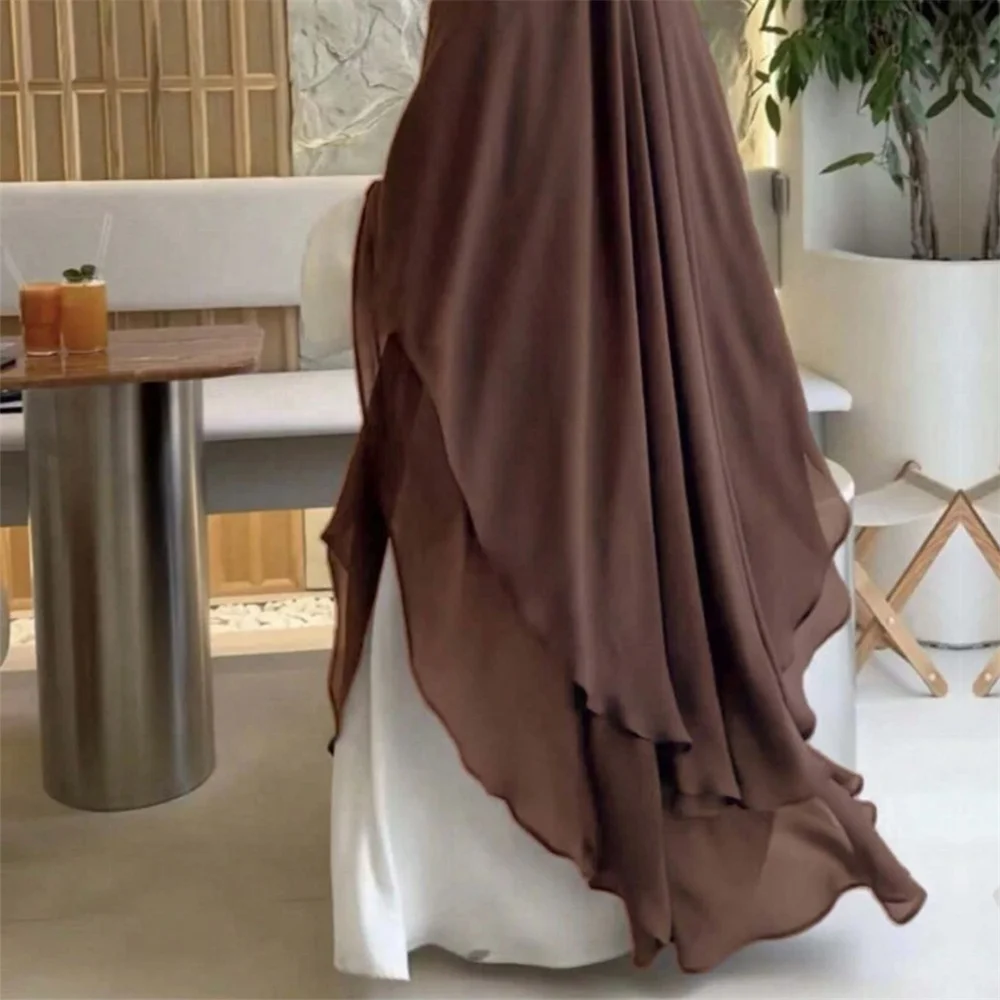 Eid Hooded Prayer Garment Abaya 2 Layer Chiffon Long Khimar Ramadan Muslim Hijab Turkey Modest Islamic Clothing Niqab Arab Dress