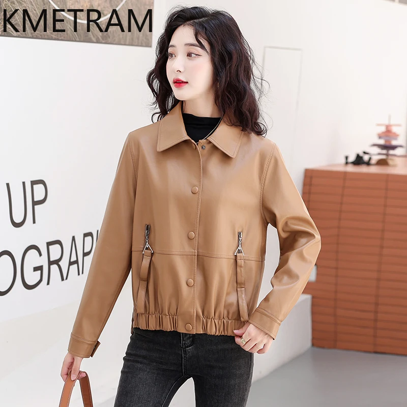  KMETRAM Real Sheepskin Leather Jacket Women New Spring Autumn Women's Clothing Short Korean Coats Slim Fit 2024 Jaqueta Couro