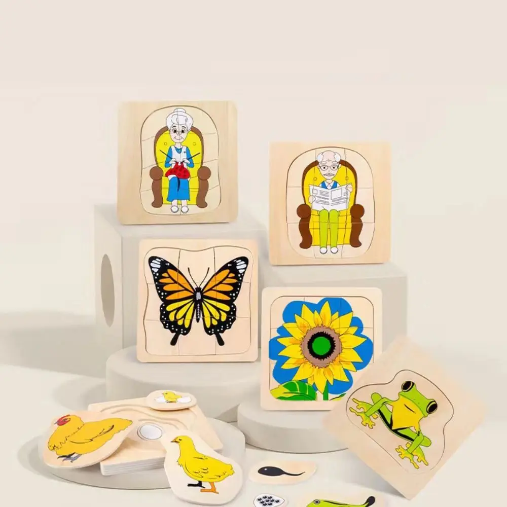 Jouets assortis Cycle de vie Puzzle 3D Cognitive Animal Plante Vie Puzzle multicouche Défis interactifs