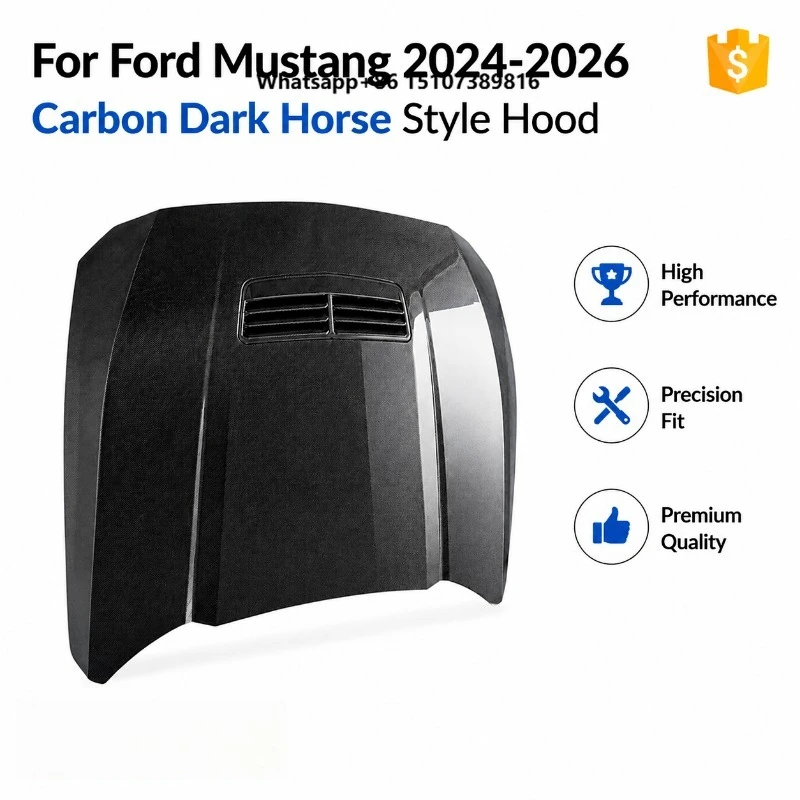 Carbon Fiber Hood for Mustang (2024-2026) | Dark Horse Style Front Bonnet Replacement | OEM-Style Fit