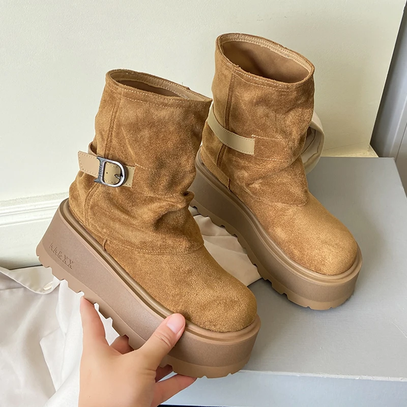 

Flats Platform Women's Ankle Shoes Suede Fashion Dress Shoes Casual Woman Sneakers 2025 Winter Cozy New Snow Boots Para Mujer