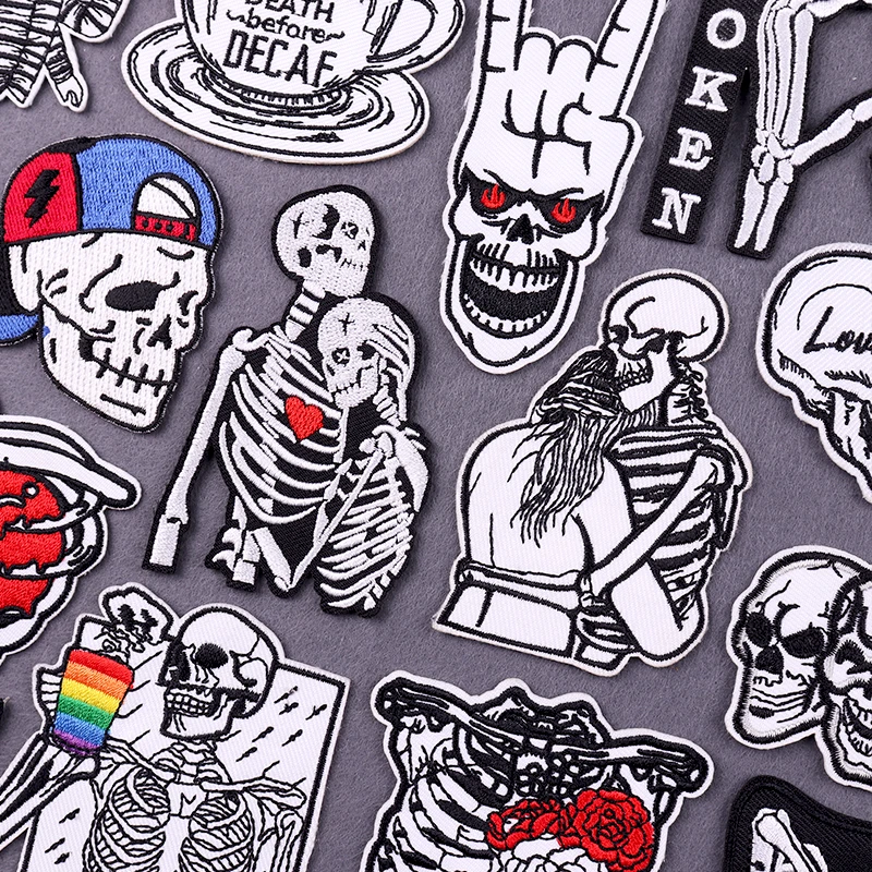 

Love Patch Iron On Patches For Clothing Skeleton Punk Embroidered Patches For Clothes Hip Hop Skull Embroidery Patch Stickers