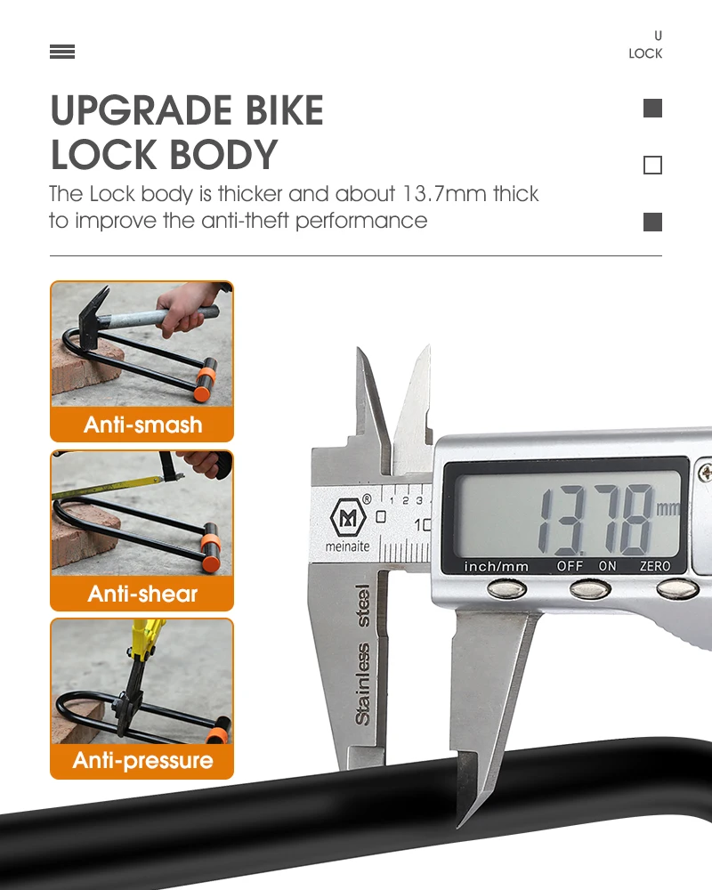 WEST RADFAHREN Carbon Stahl Fahrrad U Schloss Anti-Diebstahl Sichere MTB Straße Fahrrad Schloss Motorrad Roller Radfahren Zubehör – Detail 6
