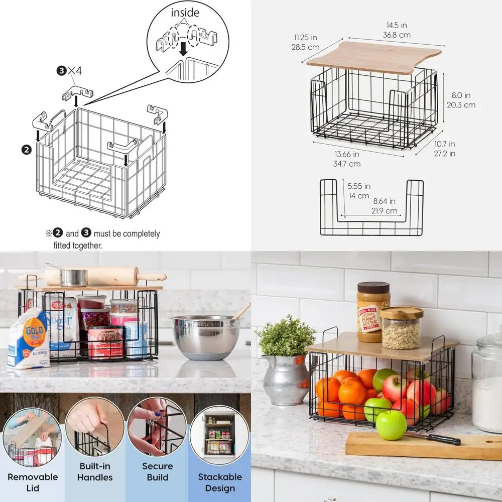 

Набор из 2 штабелируемых проволочных корзин для кухни и кладовой, для хранения картофеля и лука, простая сборка, универсальный органайзер для овощей