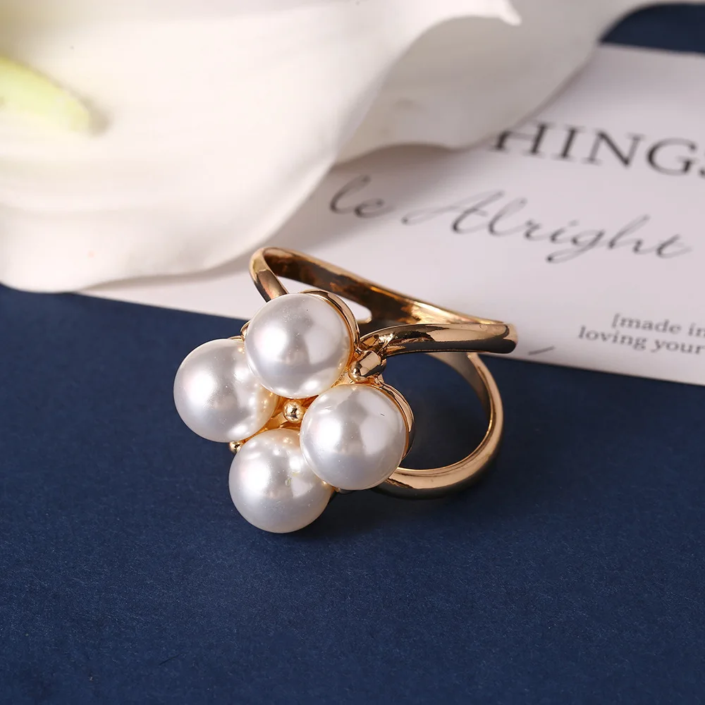 4 Pcs Elegant Golden Faux Pearl Scarf Clip Set - Multifunctional Metal Corner Knot and Ring Clip, for Safe,able Scarf Fixing view 6