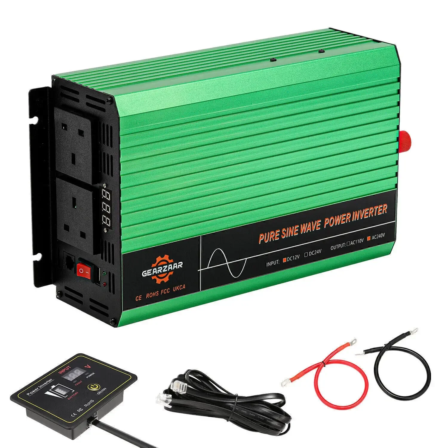 Power Inverter Pure Sine Wave DC 12V to 240V 2000W 3000W Converter Remote LCD UK