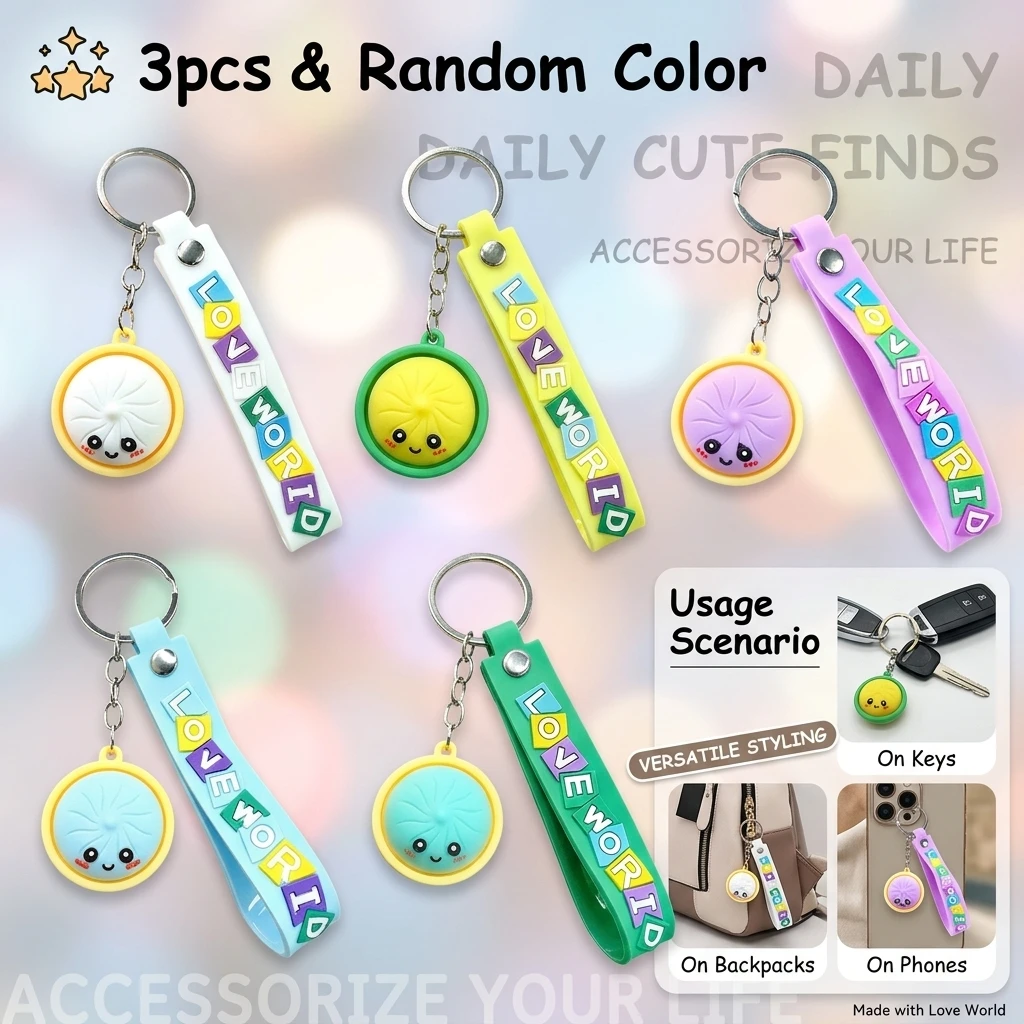 3pcs Large Xiaolongbao Hair Mixed Keychain Cute Simulation Bun Pressable Decompressing Pendant Q Cuddly Random Design