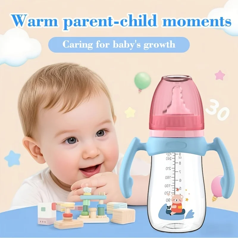 

3pcs/1pc 240ML Baby Bottle with Handle, Formula Feeding Straw Bottle, Easy to Grip Design, Suitable for Baby'S Little Hands