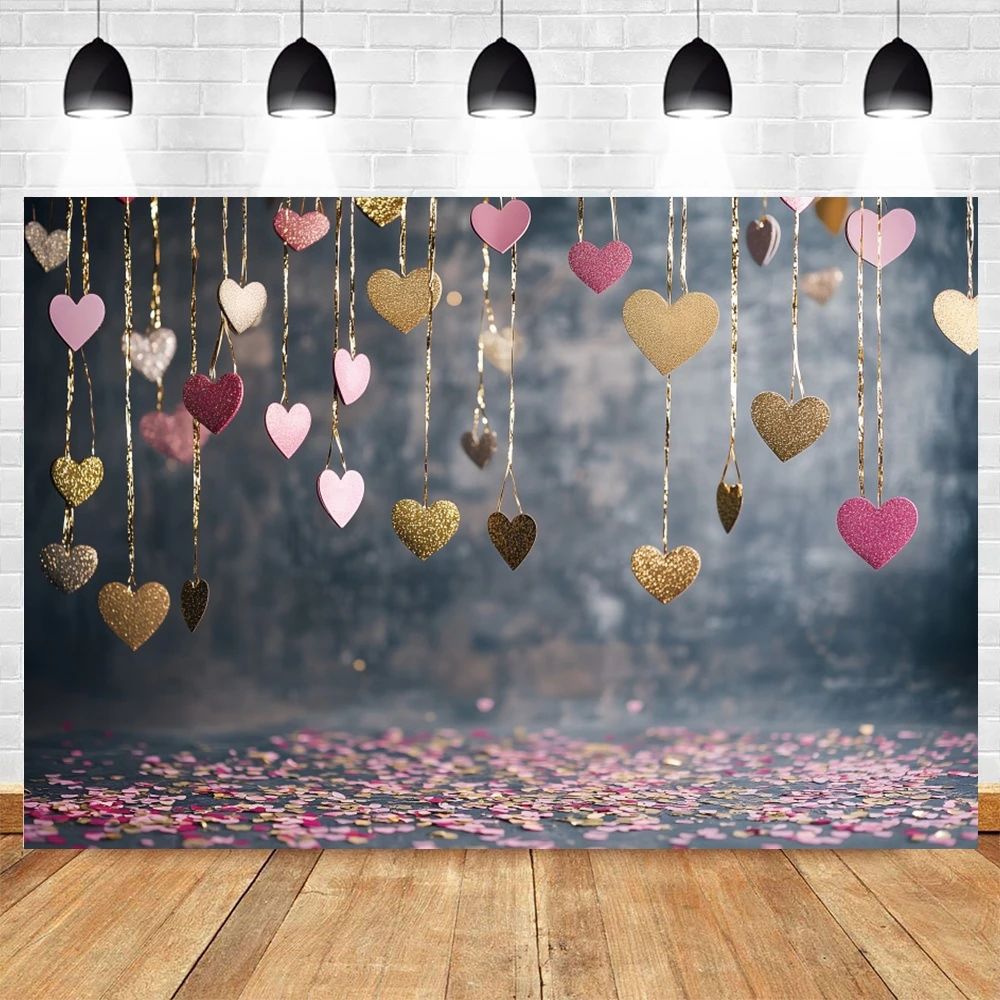 February 14th Valentine's Day Backdrop Photography Glitter Love Heart Rose Flowers Couple Portrait Photographic Background Props