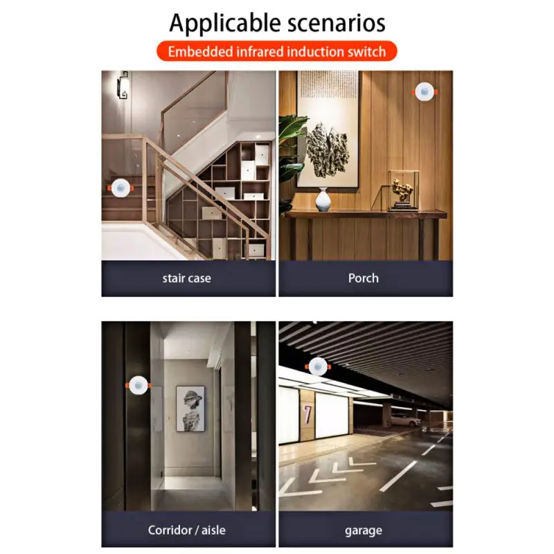Interruptor de Sensor PIR infrarrojo, Detector de cuerpo humano de 110-220V, instalación de techo de detección de movimiento de escalera oculta integrada