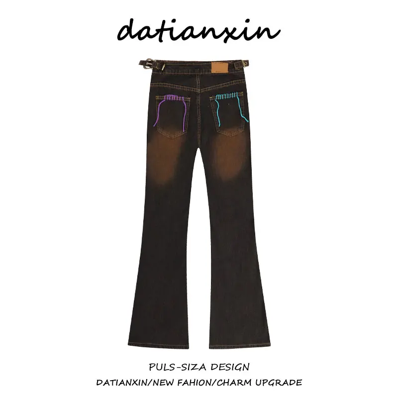 

Синие женские джинсы с высокой талией, винтажный дизайн, прямые мешковатые джинсовые брюки в стиле хип-хоп, уличный Y2K, широкие джинсовые брюки в американском стиле