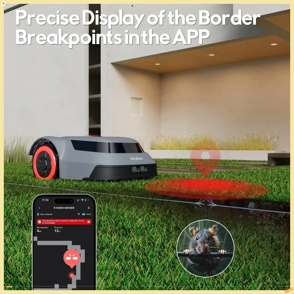 Robot cortacésped con cables de límite de 590 pies para acre de 0,25 (1/4 acre), pendiente del 45%, tiempo de ejecución de 70 minutos, recarga automática