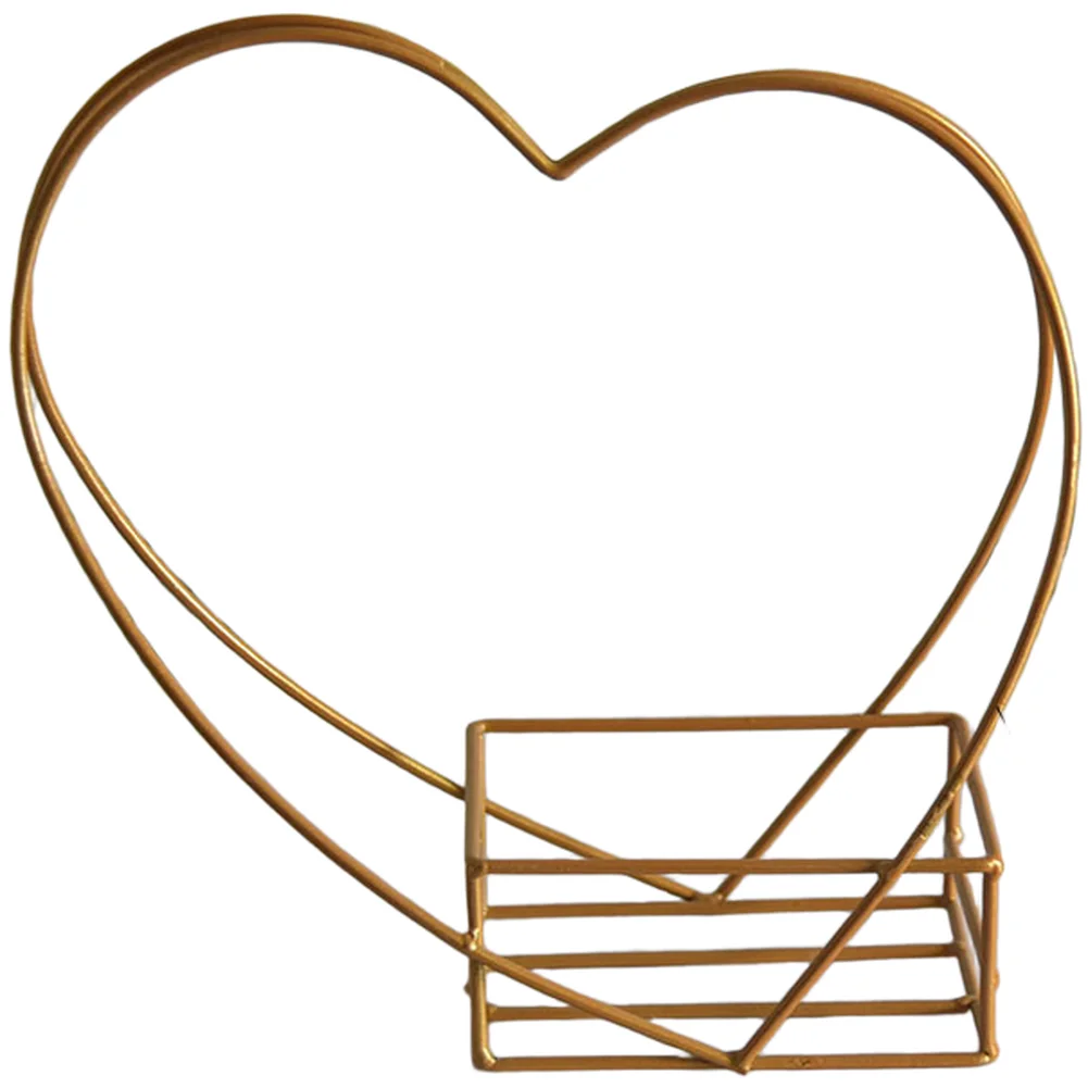 Elegant Gold Wrought Iron Plant Display Rack with Heart-Shaped Basket for Indoor Outdoor Floral Decor 29 cm Height