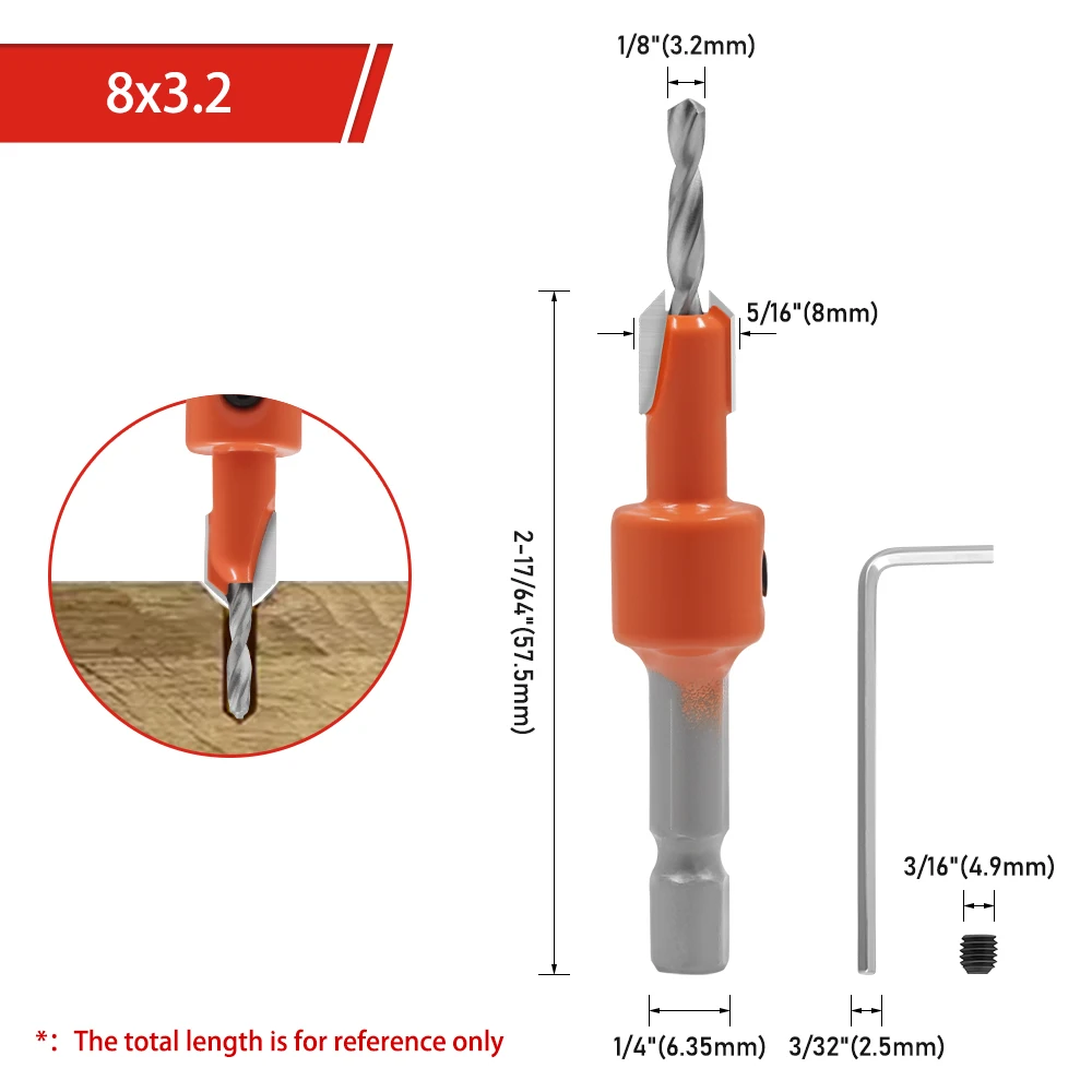 AURWOF 1 Stück 8 mm und 10 mm Senkbohrer mit Sechskantschaft, Holzbearbeitungs-Fasenwerkzeug, 1/4 Zoll Sechskantantrieb für Holz, MDF, Weichholz, CH339D – Detail 10
