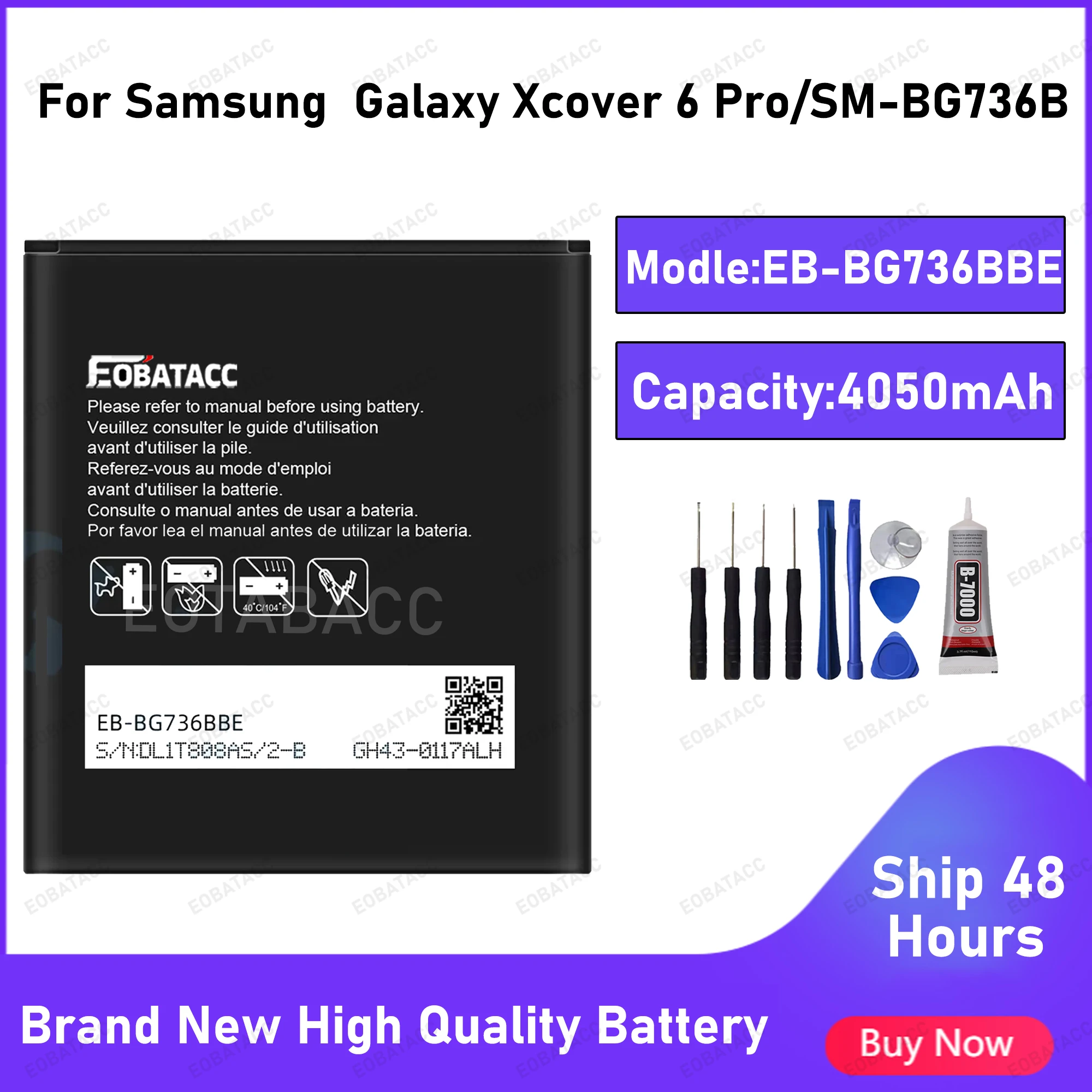 

2025 Years EOBATACC 100% New Battery EB-BG736BBE 4050mAh 3.85V-4.4V For SAMSUNG Galaxy Xcover 6 Pro sm-bg736b Battery+Free Tools