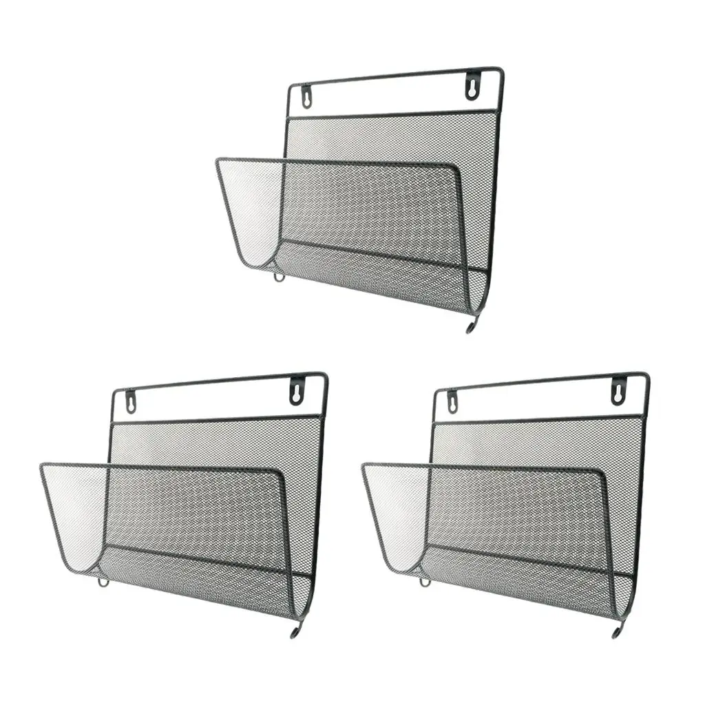 Newspaper Magazine Rack Iron Wire Wall Storage Organizer Bin for Office Study Room Books and Files