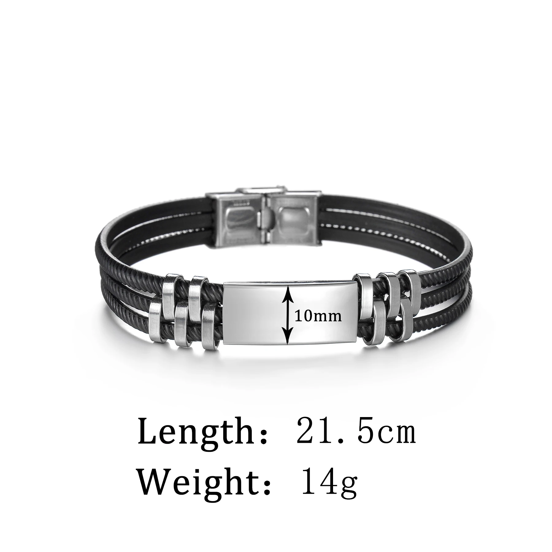 Atoztide Punk Engrave Name Date Bracelet For Men Women Personalized Stainless Steel Jewelry Black Color Wax Rope Chain Gift