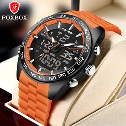 FOXBOX Brand Electronic Man Watch Fashion Alarm Week 50M Waterproof HD Lume Dual Display Sport Digital Stopwatch Watches for Men