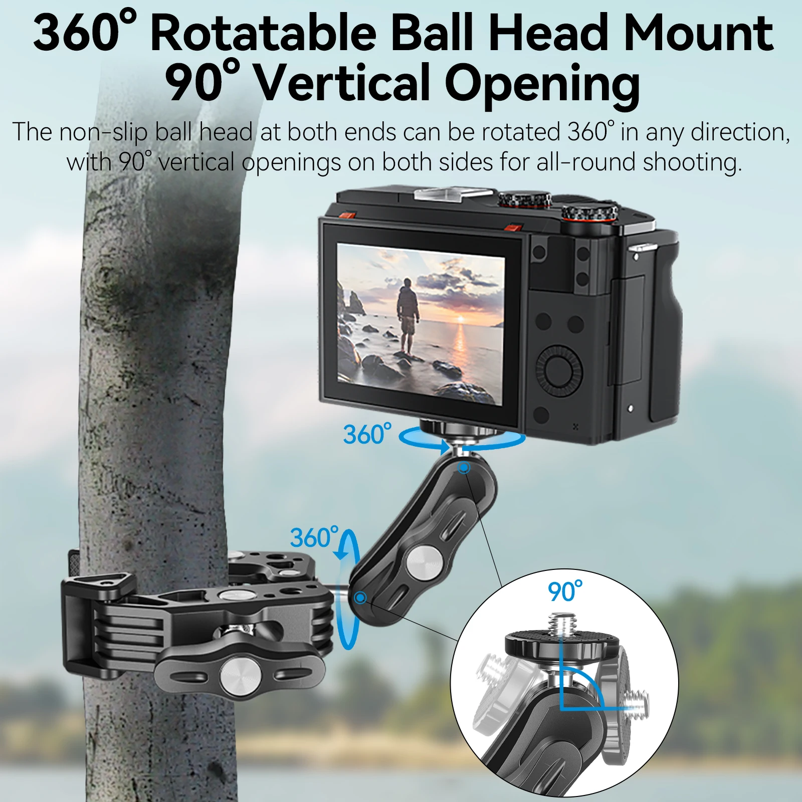 TELESIN Aluminum Super Clamp with Double 360° Ball Head Magic Arm For GoPro Insta360 DJI OSMO Aciton Mobile Phone Action Camera