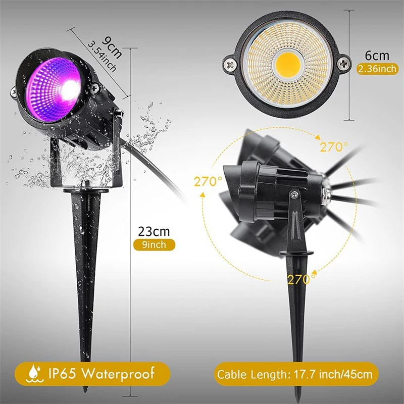 Black Light Halloween Spotlight with Plug 12W Purple LEDs Outdoor Waterproof Blacklight for Glow in the Dark Holiday Party 2pcs