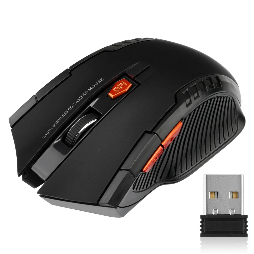 Mouse óptico sem fio profissional, Receptor USB, Rato de rolagem direita para PC portátil Gamer, 6 botões, 2.4G