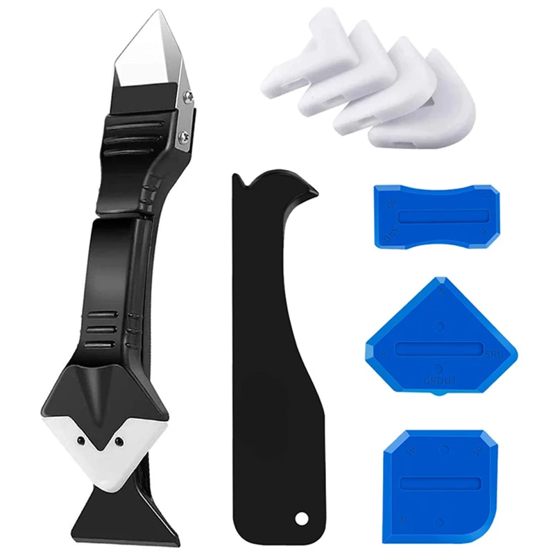 Kit de coulis de finition de calfeutrage 5 en 1, dissolvant de silicone, mastic, grattoir lisse, outils de retrait de moule de sol, ensemble