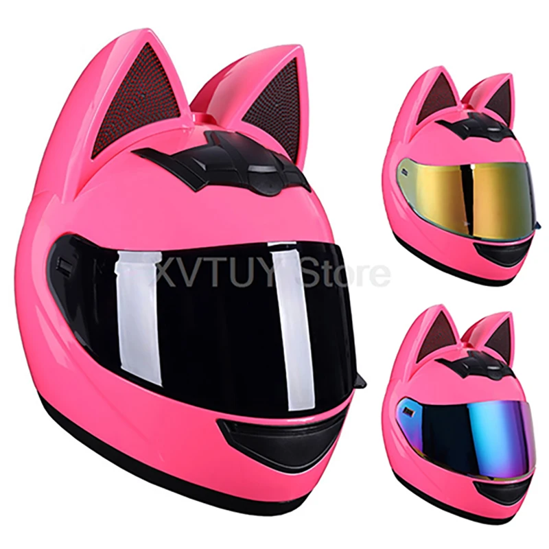 

Motorcycle Helmet for Men Women Universal Full Face Helmet Electric Bike Helmet with Cat Ears Stylish Design Safety Protection