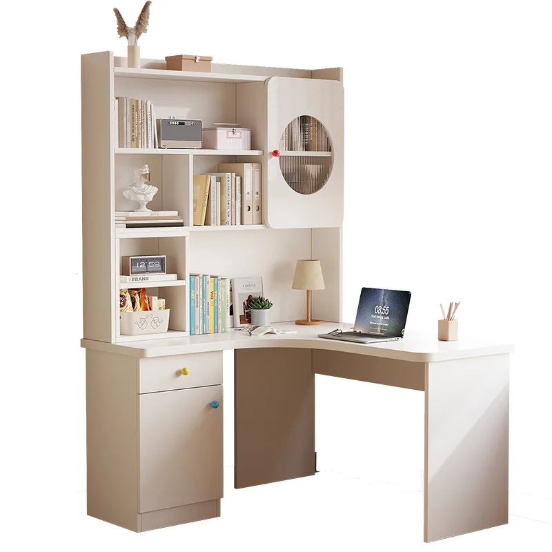 

Corner desk bookshelf integrated computer desk solid wood multi-functional desk household