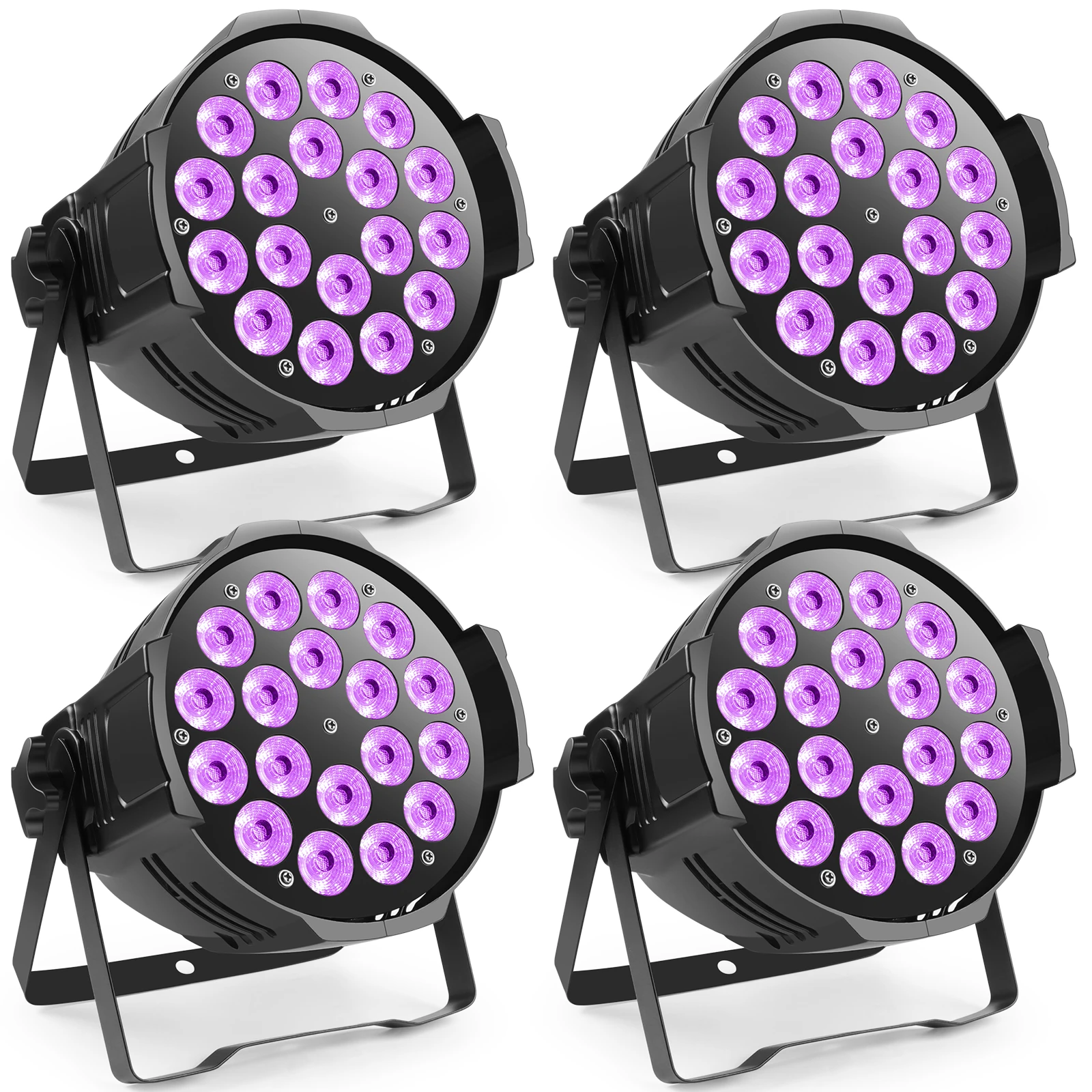 Fieryzeal 4PCS 18x8W RGBW 4IN1 LED Par Light DMX512 Effect Stage Light LED Flat Par Light for DJ Party Disco Christmas Nightclub