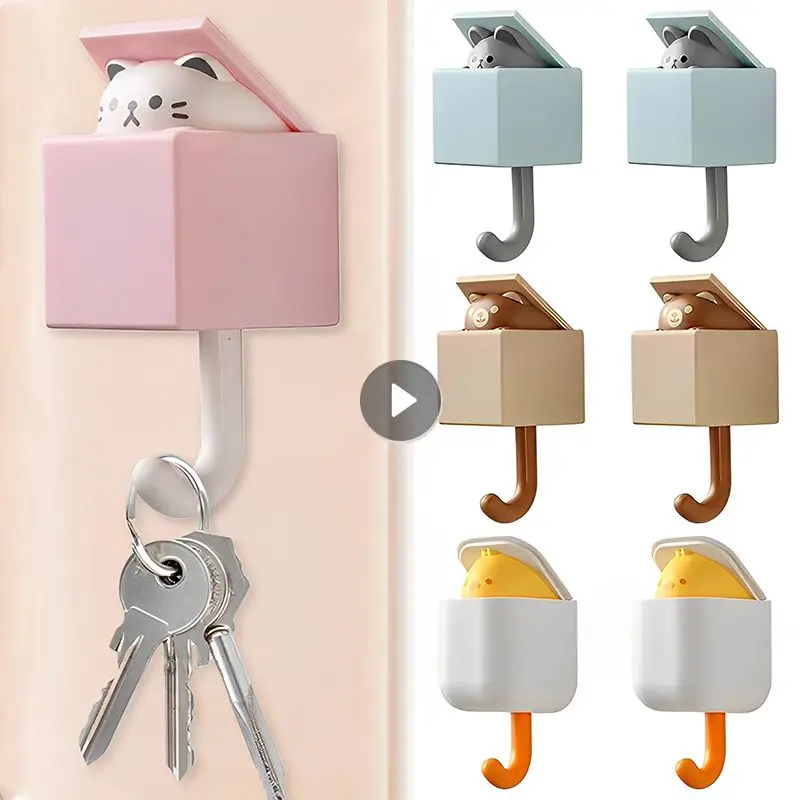 Cute Cat Wall Hooks Self Adhesive Bedroom Door Hangers Keys Towel Umbrella Coat Holder Rack Animal Home Bathroom Decoration Hook