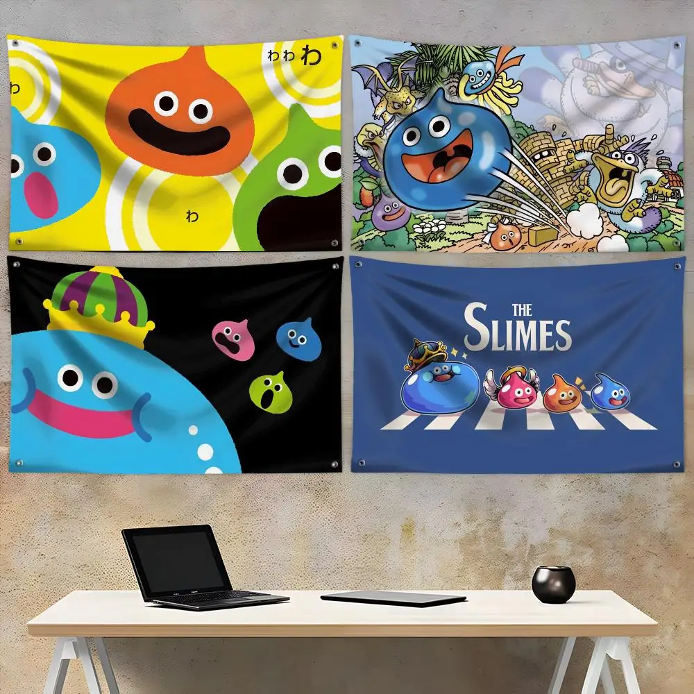 Cute Game D-Dragon Quest Heroes Slime Flags Fade-Resistant Fabric Garden Flag | Outdoor Hanging Sign for Shop Home