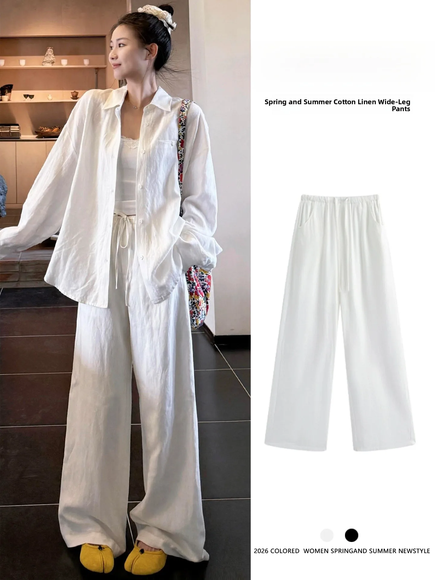 

plus Size Women's White Cotton Linen Wide Leg Pants Summer Thin Casual Loose Feel Linen Trousers Comfortable High Waist Strai...