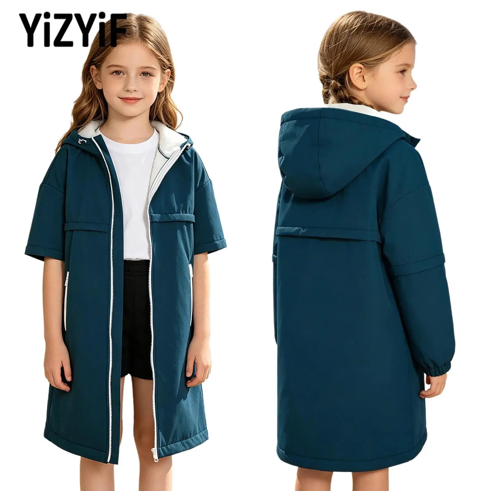 Kids Outdoor Surf Changing Robe Windproof Hooded Warm Quick Dry Waterproof for Swimming Diving Beach Surfing Vacation