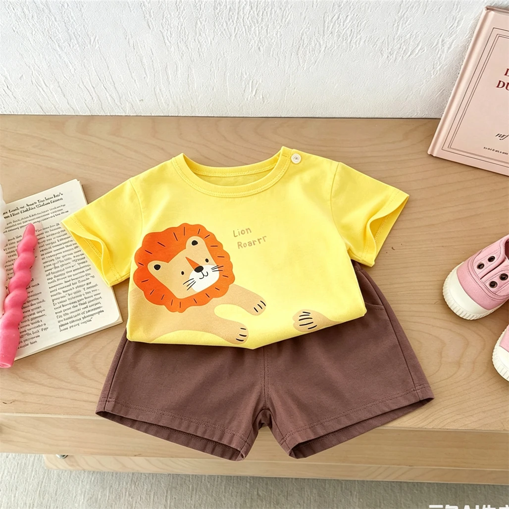 Summer Clothes Cartoon Tshirt+Shorts 2Piece Set Kids Printing Tees Outfits Crewneck Tops Versatile Shorts Children 's Tracksuits