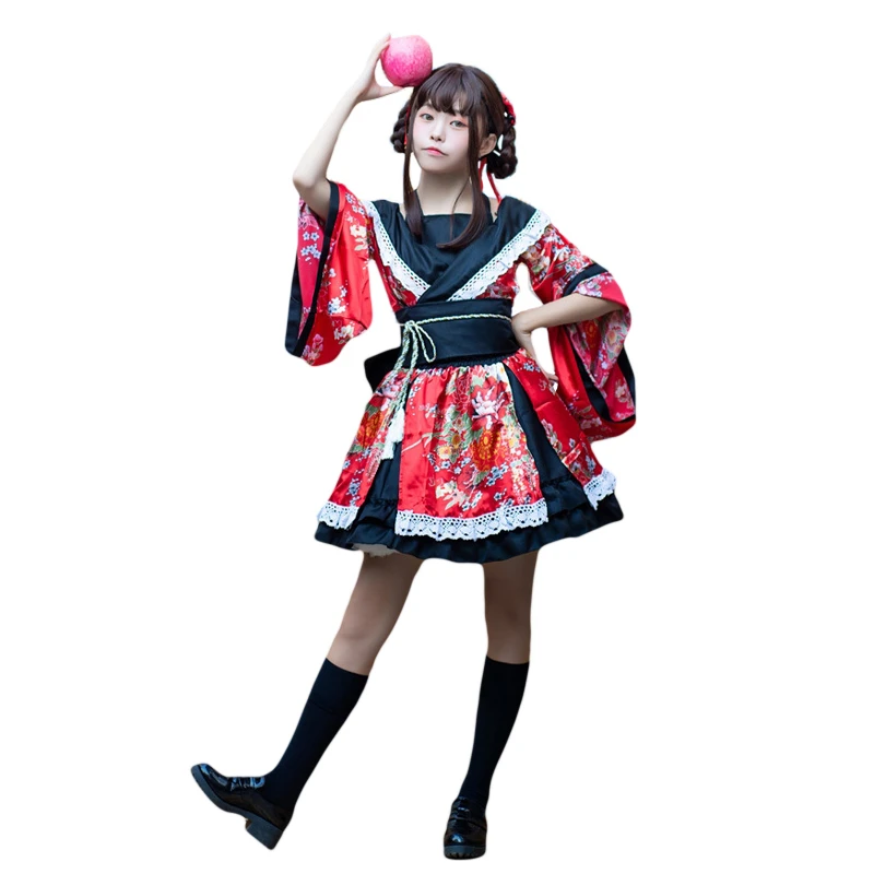 Traditional Japanese Costume Kimono Dress for Women Sakura Yukata Tutu Japanese Kawaii Girls Anime Cosplay Haori Stage Party