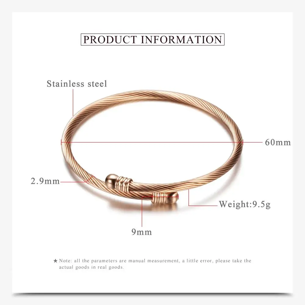 VQYSKO Simple three-color 3MM cable stainless steel fashion bracelet for ladies Valentine's Day gift