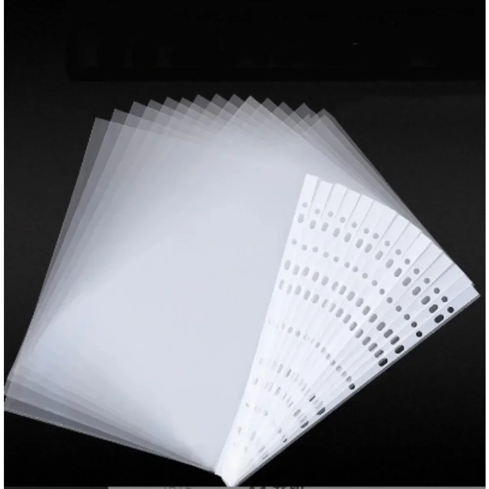 2025 100pcs 11holes Transparent Plastic Punched File Folders for A4 Documents Sleeves Leaf Bag Protector Office Supplies