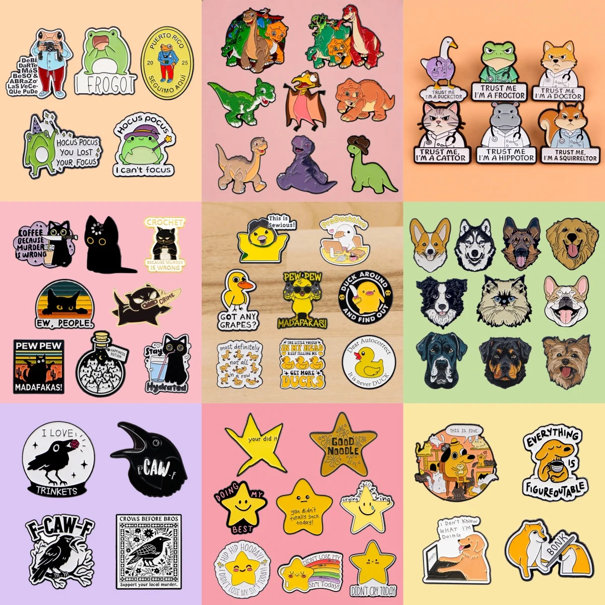 2-10 Stück/Set Cartoon-Tier-Serie Emaille-Anstecknadeln Lustiger Drache Hund Niedlicher Frosch Krähe Brosche Reversnadel Accessoires Modeschmuck Geschenk