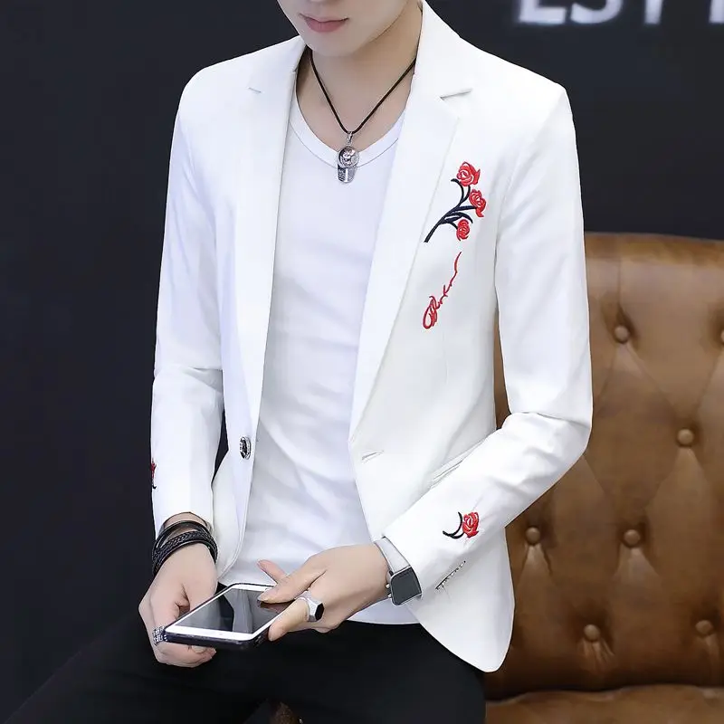 Thin Male Blazer with Embroidery White Slim Fit Men\'s Suit Jackets Original Fashion 2024 New in Fashionable Coat Luxury Designer