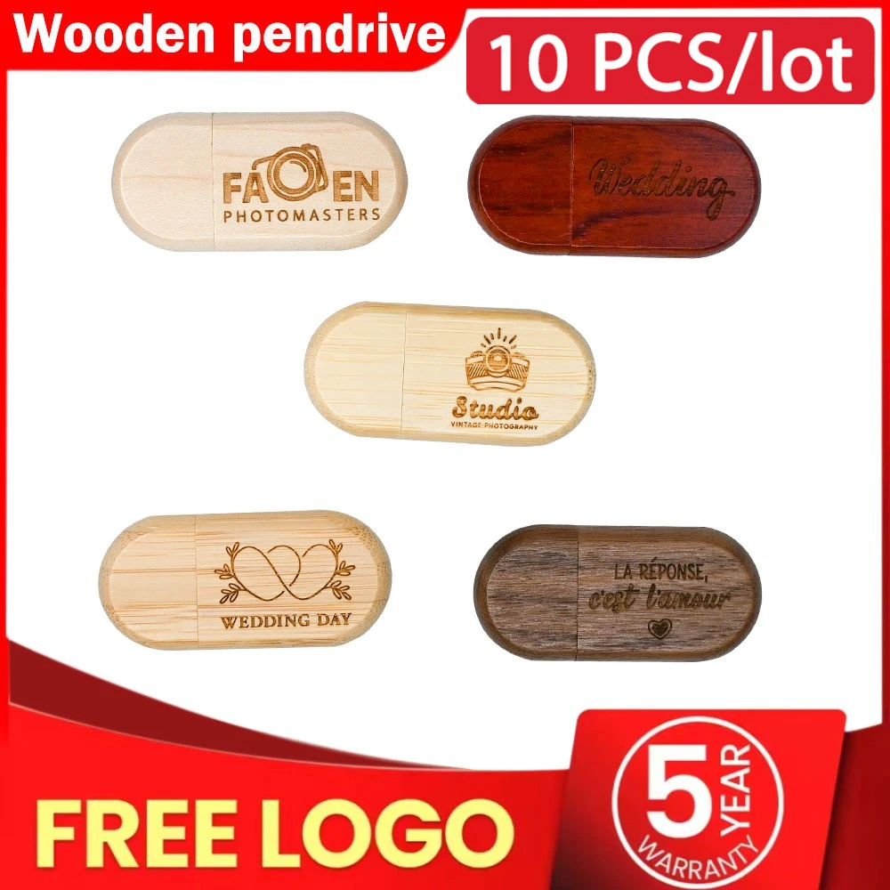 10pcs/lot Customize Logo Wood Wedding Gift USB 2.0 Flash Drive 4GB 8GB 16GB 32GB Pendrive Mini Creative Pen Drive Memory U Stick