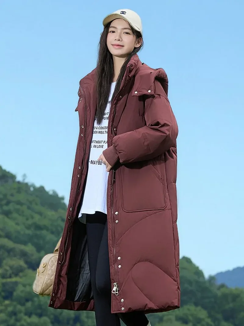 Vielleicht 2025 roupa de neve novo casaco de inverno sólido para mulheres jaqueta quente casual solto com capuz inverno jaqueta longa parkas