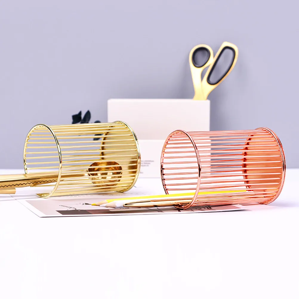 Premium Metal Hollow Out Pen Holder Gold Nordic Style Pencil Organizer Desktop Stationery Container for Office Living Room Salon