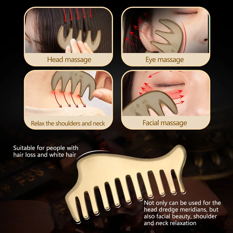 Copper Guasha Face Scraper Head Massage Comb Gua Sha Scraping Hair Comb Scalp Care Massager Tool SPA Trigger guasha comb