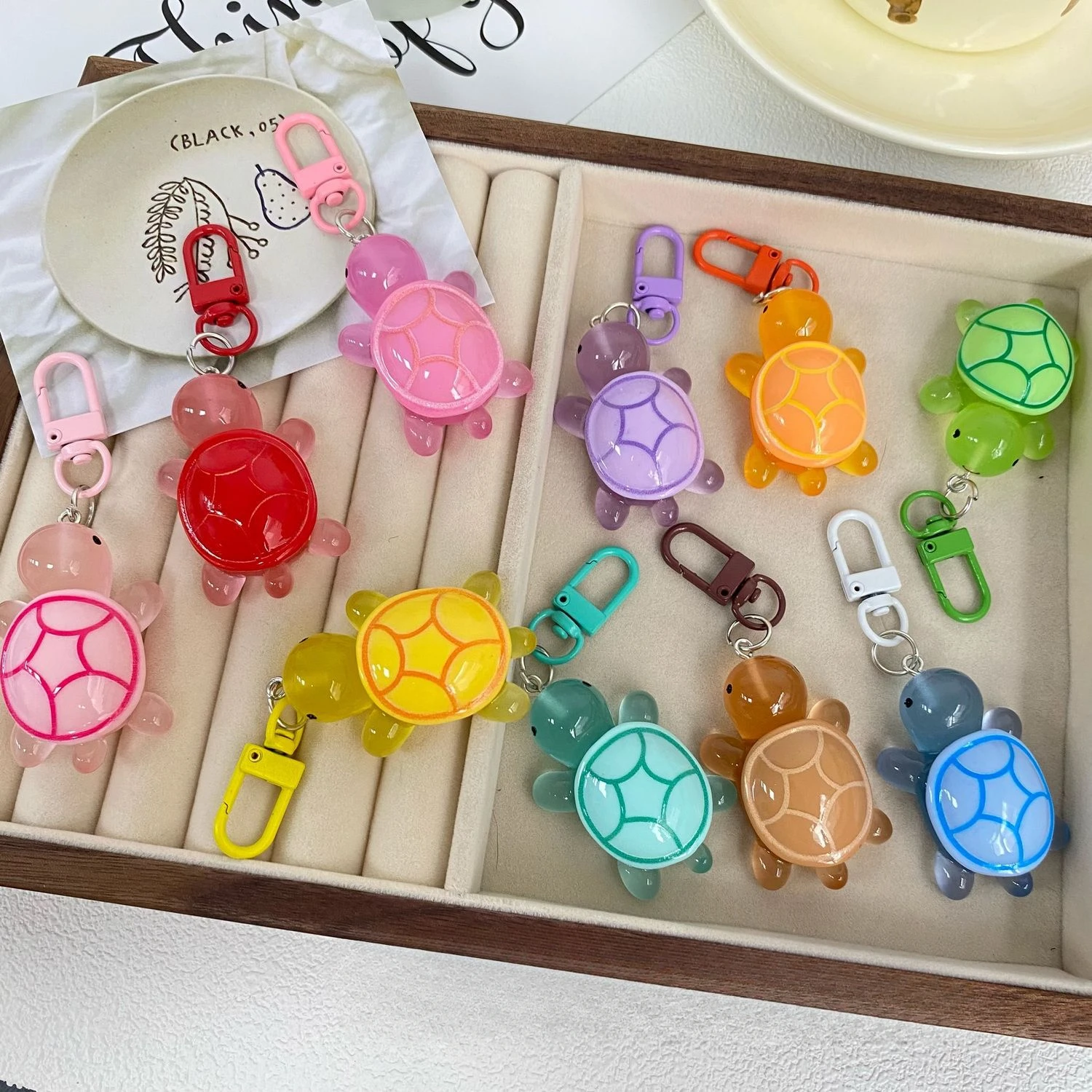 5cm Cartoon 3D Turtle Keychain Candy Color Acrylic Animal Charms With Key Ring Kid Toys Student Diy Backpack Decoration Gifts